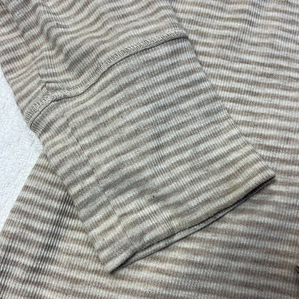 Metallic Beige Cream Stripe Long Sleeve Top